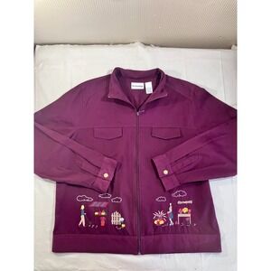 Breckenridge Womens‎ Purple Embroidered Zip Up Jacket Size L